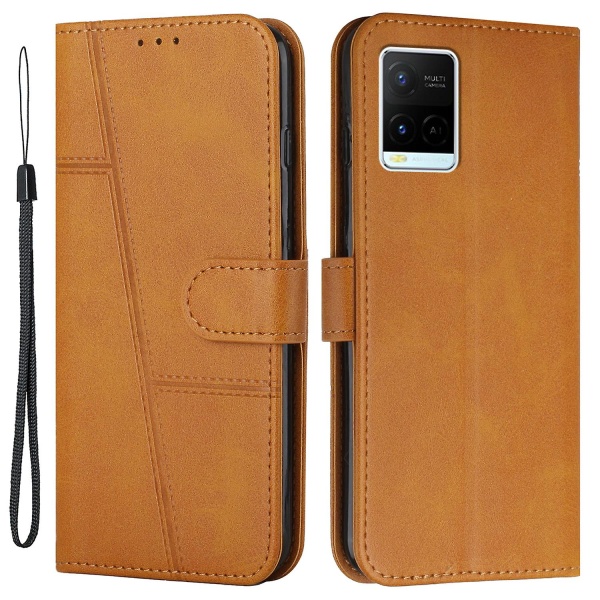 Til Vivo Y33s / Y21s / Y21 Foldbart Stativ Syning Pu Læder Etui Stativ Magnetisk Lukning Stødsikkert Flip Folio Bog Cover Med Rem Yellow