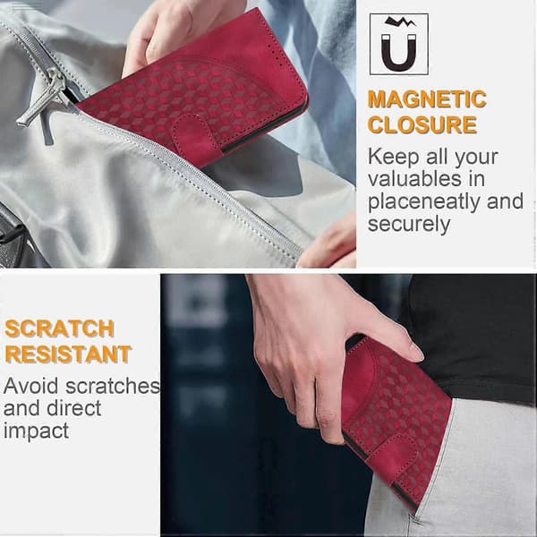 Læderetui til iPhone 17 med håndledsrem, diamantpræget tegnebogstelefoncover Multicolor Rose Red