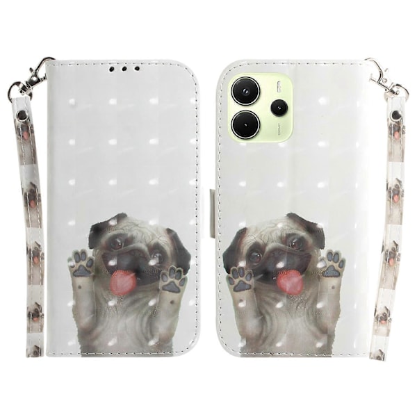 Til Xiaomi Redmi Note 14 4G Etui Mønstertryk Læder Wallet Telefon Cover med Håndledsrem Multicolor Pug