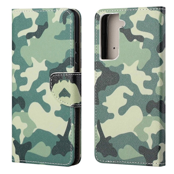 Mønstertryk Kryds Tekstur Læder Wallet Stand Case til Samsung Galaxy S21 FE Cover Multicolor Style G