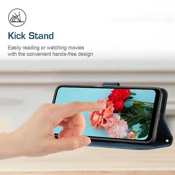 För Xiaomi Redmi A1 4g / A2 4g Skin-touch läder phone case linjer med tryckt stativ Cover Sapphire