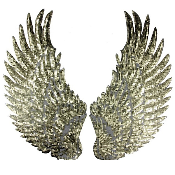 Broderade järnlappar för kläder Wings design paljetter DI Gold