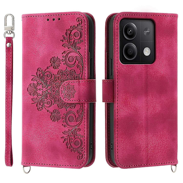 Læder telefoncover med 2 stropper til Xiaomi Redmi Note 13 5G/Note 13 5G Multicolor Wine Red