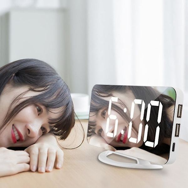 1 Sæt Vækkeur LED Spejl Display USB Opladning ABS Bordur Hængeur til Soveværelse 3