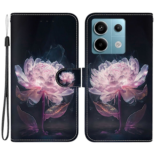 Pung Etui til Xiaomi Redmi Note 13 Pro 5G/Poco X6 5G Telefon Læder Cover Mønster Print Multicolor Purple Peony