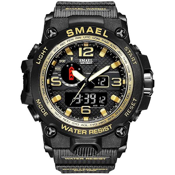 Smael Dual Display Digital Led Watch Pointer Typ Quartz Elektriska klockor Relogio Masculino Uomo Sportklocka 1545 GOLD