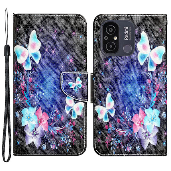 För Xiaomi Redmi 12c 4g Pu cover Mönstertryck Plånboksställ Flip Phone case Butterfly