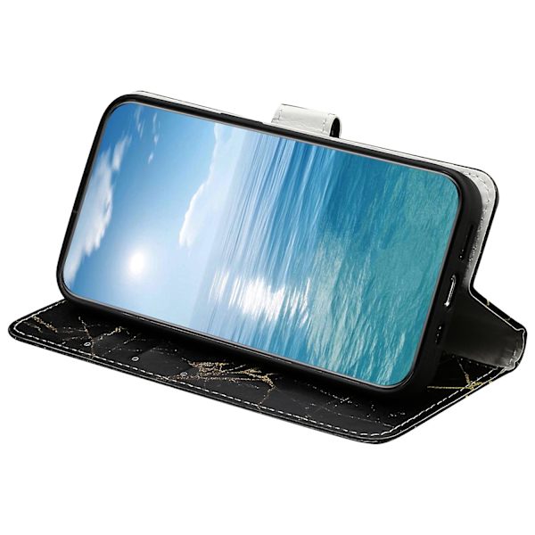 För Iphone 15 Pro Plånboksställ Pu Läder Phone case Mönster Utskrift Anti-dropp cover Black Gold Marble