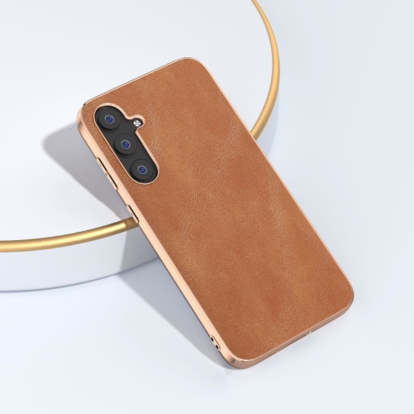 För Samsung Galaxy S23 Fe Kohud Texture Phone case Pu Läderbelagd Pc+tpu Cover Brown