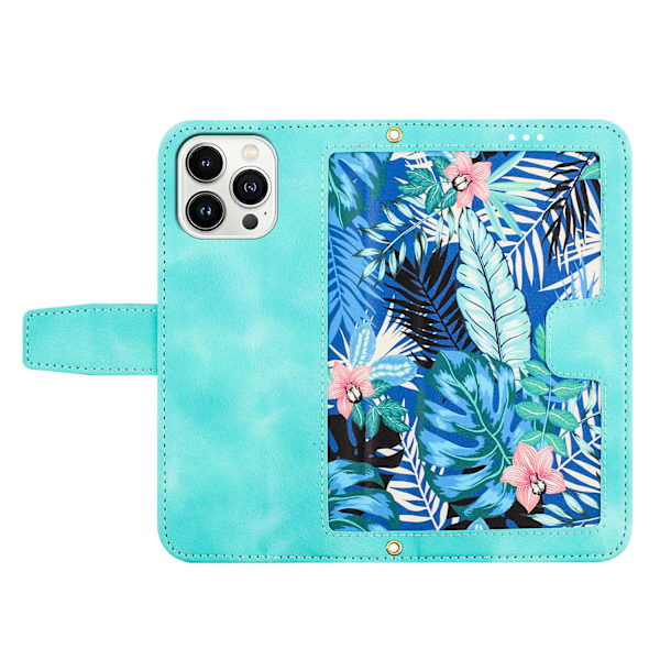Telefon Case För Iphone 14 Pro Max, Korthållare Stativ Mönster Utskrift Cover Green