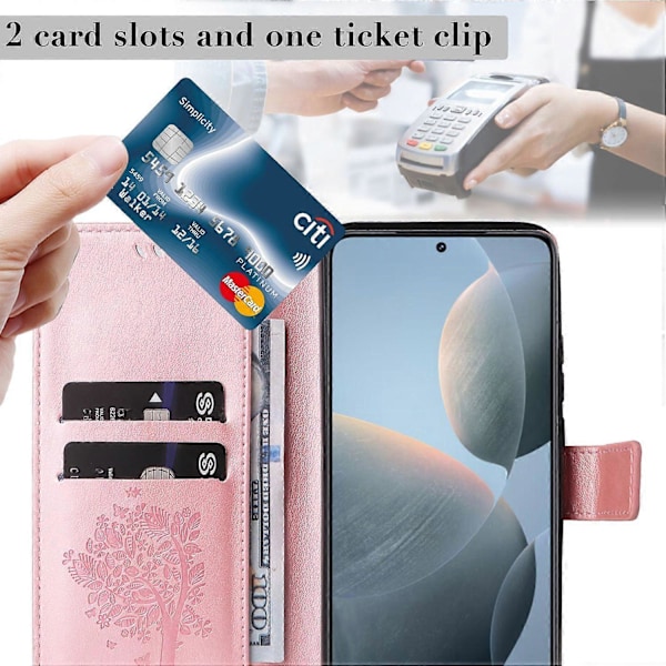 KT Imprinting Flower Series-3 til Xiaomi 14T Etui Katte Træ Mønster Flip Læder Telefon Cover Multicolor Style L
