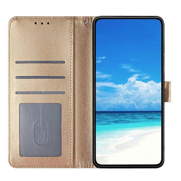 For iPhone 16e Wallet Case Rose Mønster Præget Læder Flip Stand Telefon Cover Multicolor Gold