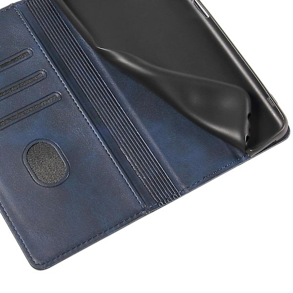 Fallsäkert phone case för Samsung Galaxy S21 Fe 5g , Pu läder plånboksställ Business Style Cover Blue