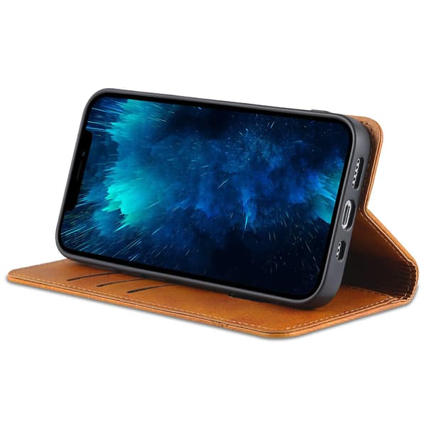 För Iphone 15 Pro Max Pu Läderplånbok Cover Stativ Case Brown