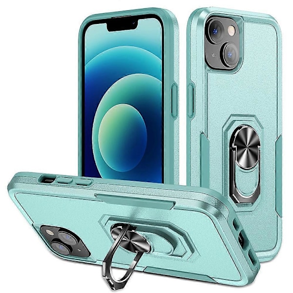 iPhone 15 PC+TPU Iskunkestävä Suojakuori Pudotussuojaava Puhelinkotelo Sormuksella ja Jalustalla Multicolor Style G