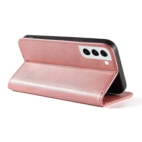 Fallsäkert phone case för Samsung Galaxy S21 Fe 5g , Pu läder plånboksställ Business Style Cover Rose Gold