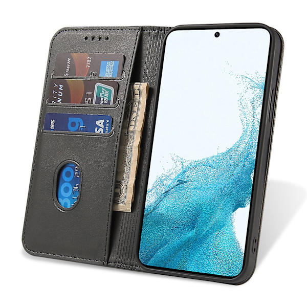 Fallsäkert phone case för Samsung Galaxy S21 Fe 5g , Pu läder plånboksställ Business Style Cover Black