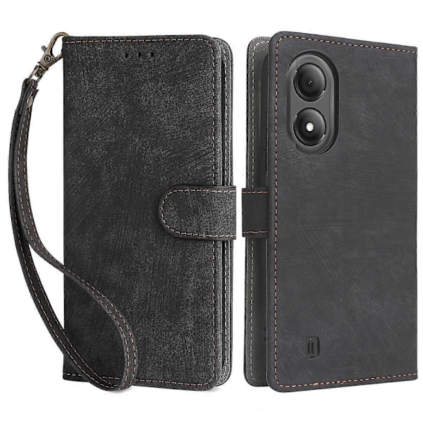 For ZTE Blade A33S Leather Case RFID Blocking Phone Cover with Strap - Green Multicolor Black