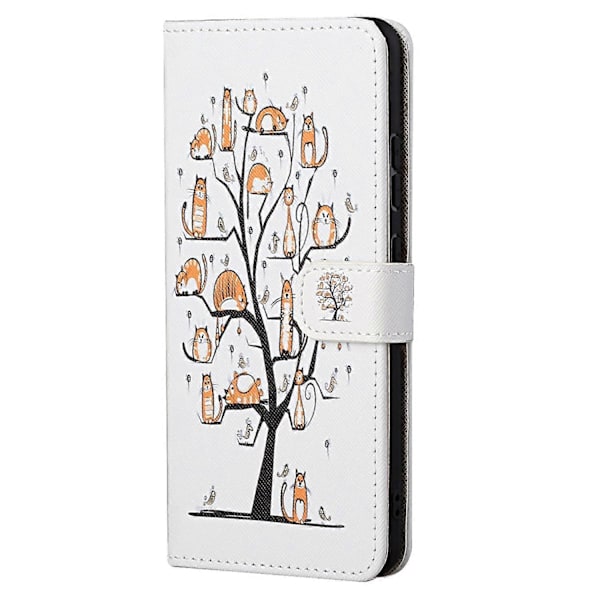 Krydset Tekstur PU Læder Etui Wallet Stand 3D Kreativt Mønster Print Flip Folio Beskyttende
