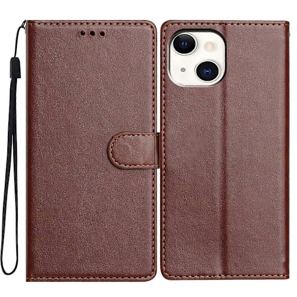 Læder telefoncover med pung, stativ og praktisk rem til iPhone 14 - Grøn Multicolor Brown