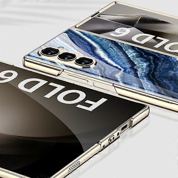 GKK Etui til Samsung Galaxy Z Fold6 5G Elektroplettering Marmormønster Hærdet Glas+PC Telefoncover Multicolor Style B