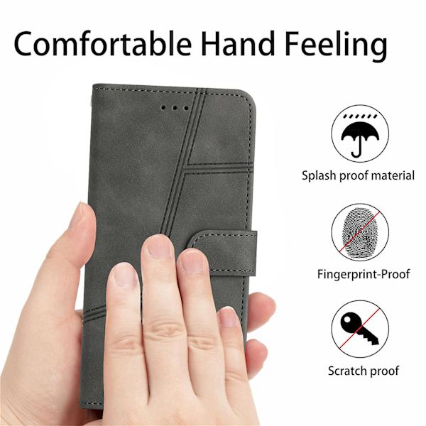 Retro PU læder wallet cover til Iphone 15 Pro - Hudvenlige linjer præget telefoncover med stativ Grey