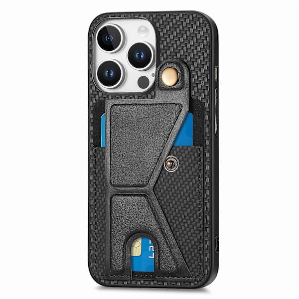 Til iPhone 16 Pro Cover K-Formet Støttefod Læder+PC+TPU Telefon Cover - Grøn Multicolor Black