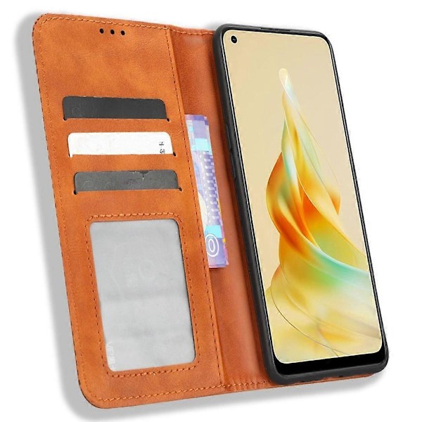 Plånboksfodral för Oppo Reno8 T 4G, Retro Textur PU Läder Ställ Mobiltelefonfodral Multicolor Style B