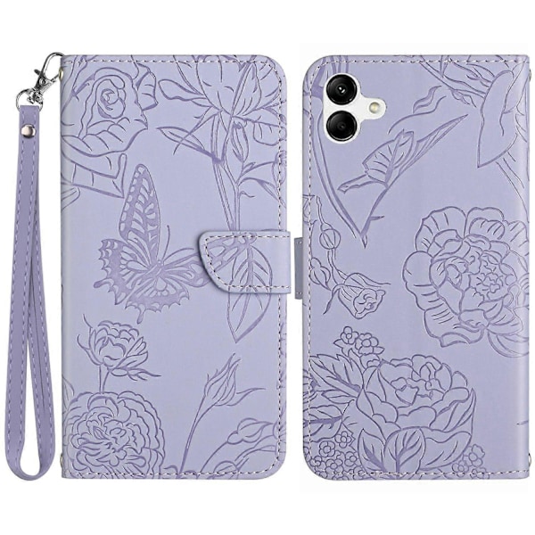För Samsung Galaxy A05 4G Läderfodral Präglat Plånboksfodral med Handledsrem Multicolor Style D