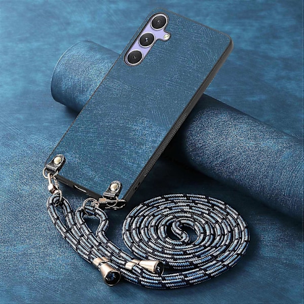 Retro skinndeksel til Samsung Galaxy A06s med justerbar stropp Multicolor Blue