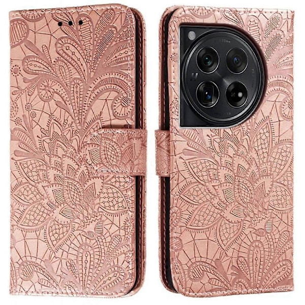 OnePlus 12 5G -kotelo pitsikukilla PU-nahkainen lompakkokotelo - Vihreä Multicolor Rose Gold