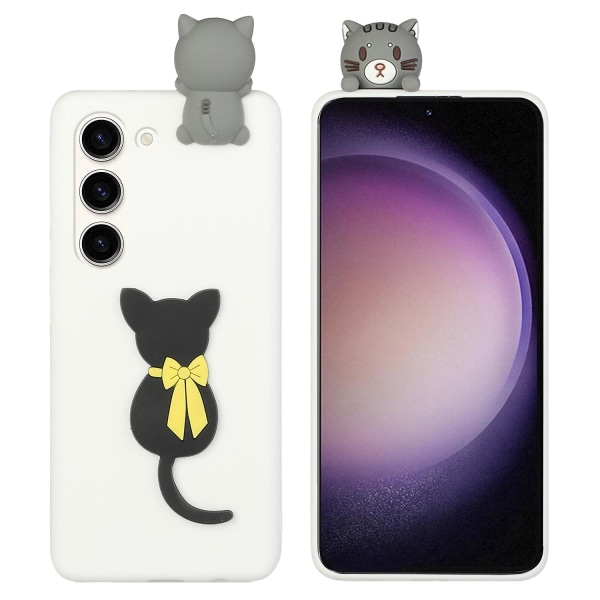 3d söt tecknad phone case för Samsung Galaxy S23+, Tpu+silikon Stötsäkert cover Black Cat