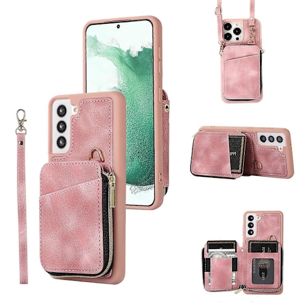 Wallet Telefon Cover til Samsung Galaxy S22 5G, Lynlås Design Cover Støtteben PU Læder+TPU Skal Multicolor Style D