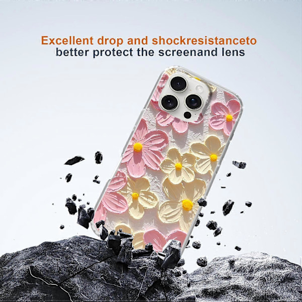 För iPhone 16 Pro Max Mobilskal IMD Mönstertryck PC TPU Mobilskal - Lila Blomma Multicolor Pink White Flower