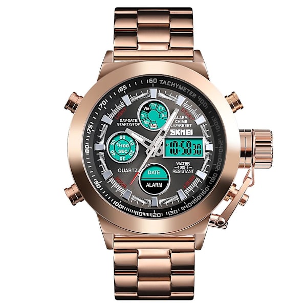 Skmei 1515 Herre Mode Hip Hop Stil Dual Display Elektronisk Ur Rustfrit Stål Ur Rose Gold