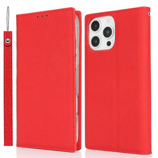 Plånboksfodral för iPhone 16 Pro Äkta Läder Telefonskal Litchi Textur Multicolor Style E
