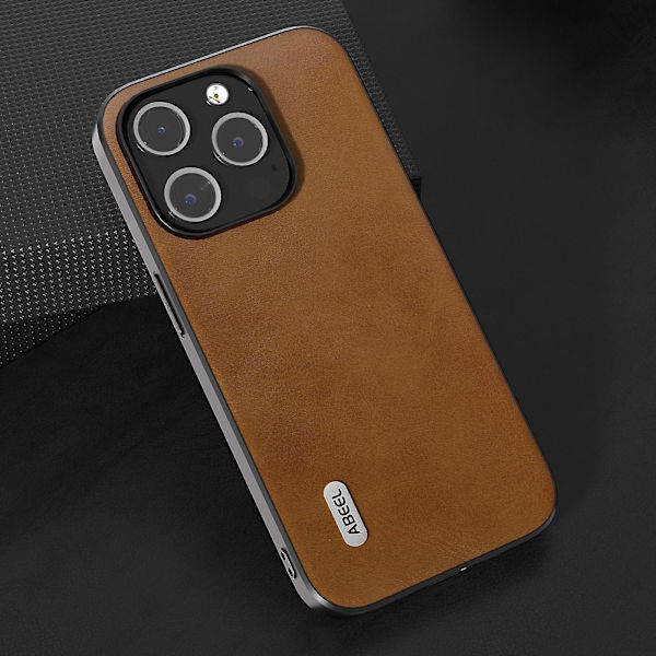 Til Iphone 15 Pro Stødsikker Bagside Cover Ko Læder Tekstur Pu Læder Belagt Tpu Telefon Cover Brown