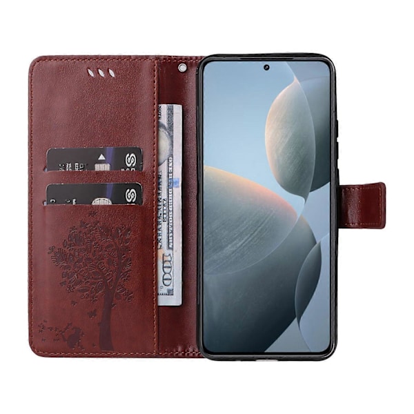 KT Imprinting Flower Series-3 til Xiaomi 14T Etui Katte Træ Mønster Flip Læder Telefon Cover Multicolor Style H