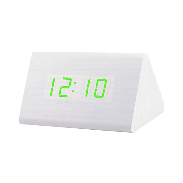 Digital trä USB LED Nattljus Väckarklocka Termometer Display Timepiece WhitewoodGreen