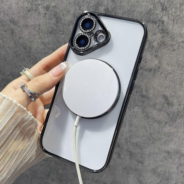 Magnetisk Bling Rhinestone Klar TPU+PC Telefon Cover til iPhone 16 Multicolor Style D
