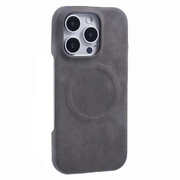 Til iPhone 16 Pro Cover Kompatibel med MagSafe Hud-berørings Læder+PC Bagcover- Multicolor Grey