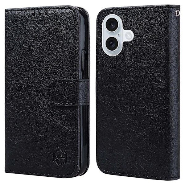 För iPhone 16 Fodral Enfärgat Läder Vikbart Ställ Plånbok Läder Telefonfodral- Multicolor Black