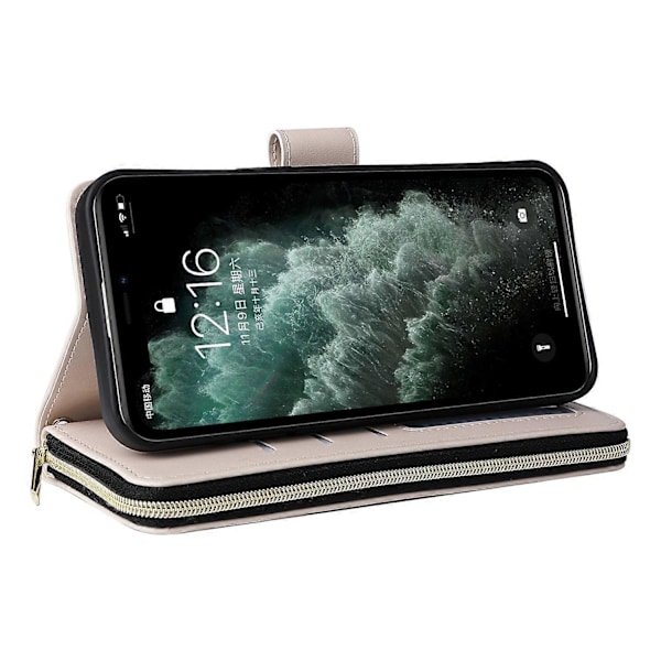 Til iPhone 11 Pro Max Etui Lynlås Pung Rombe Telefon Læder Cover med Skulderrem Multicolor Style B
