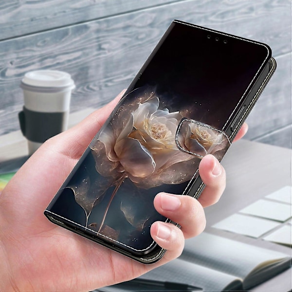 Skal för Samsung Galaxy S24 FE Mönstertryckt Skyddande Läder Flip Fodral - Panda Multicolor Peony