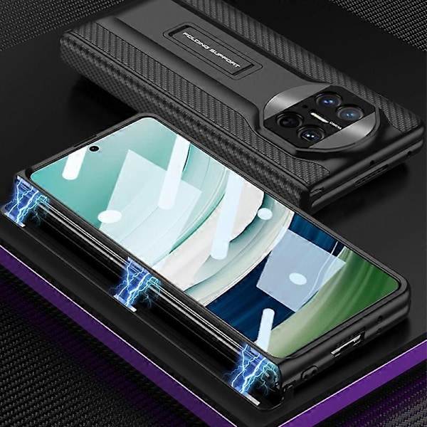 GKK Huawei Mate X5 -kotelo magneettisella jalustalla PC+PU-puhelinkuori kirkkaalla karkaistulla lasikalvolla Multicolor Style E