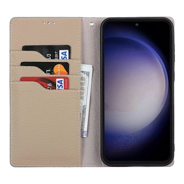 För Samsung Galaxy S23 FE Fodral Läderstruktur Äkta Läder Mobilskal med Rem Multicolor Style A