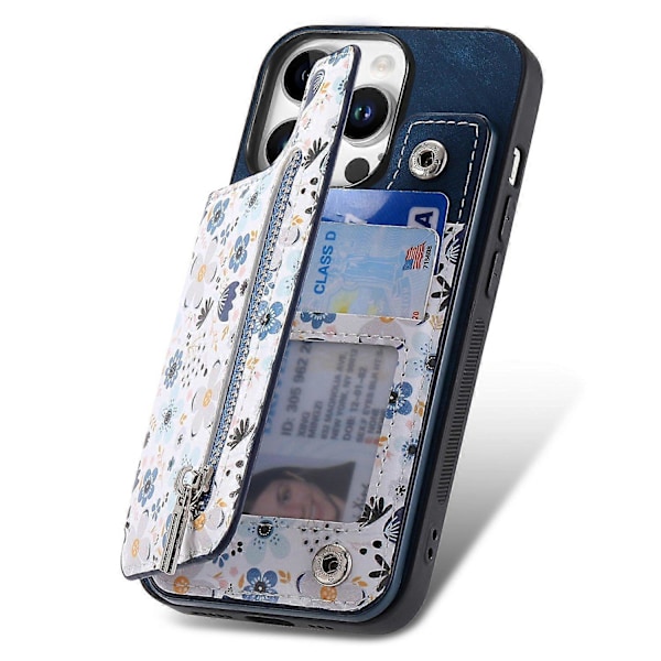 D10 Fodral för iPhone 16 Pro Max Mönster Ställ Plånbok Läder+TPU Telefonskal RFID-skydd - Grön Multicolor Blue