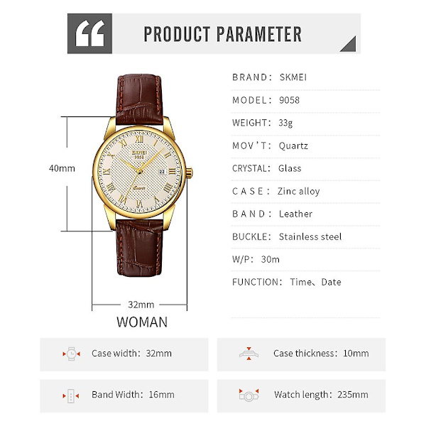 Skmei 9058 multifunktionell utomhus mode vattentät guldskal kvarts watch Gold Brown