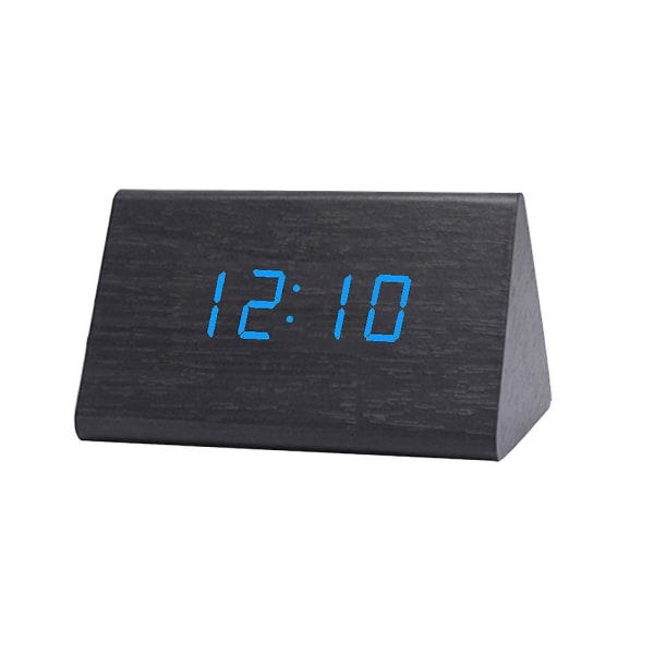 Digitalt Træ USB LED Natlys Vækkeur Termometer Display Ur KurogiBlue
