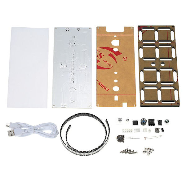 DIY 4-cifret Digitalt LED Ur Kit med Regnbuefarver og Transparent Kabinet
